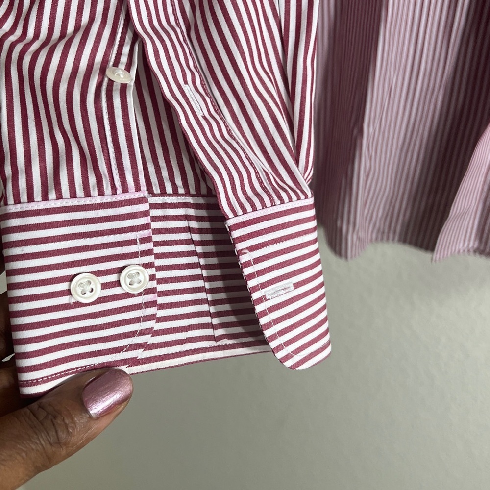 Peter Manning NYC men's long-sleeve Easy Care Dress Shirt Red white Stripe - Picture 6 of 8
